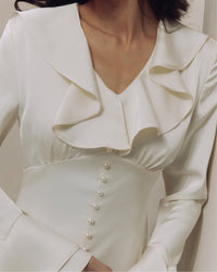 Pearl Button Ruffle Midi Dress